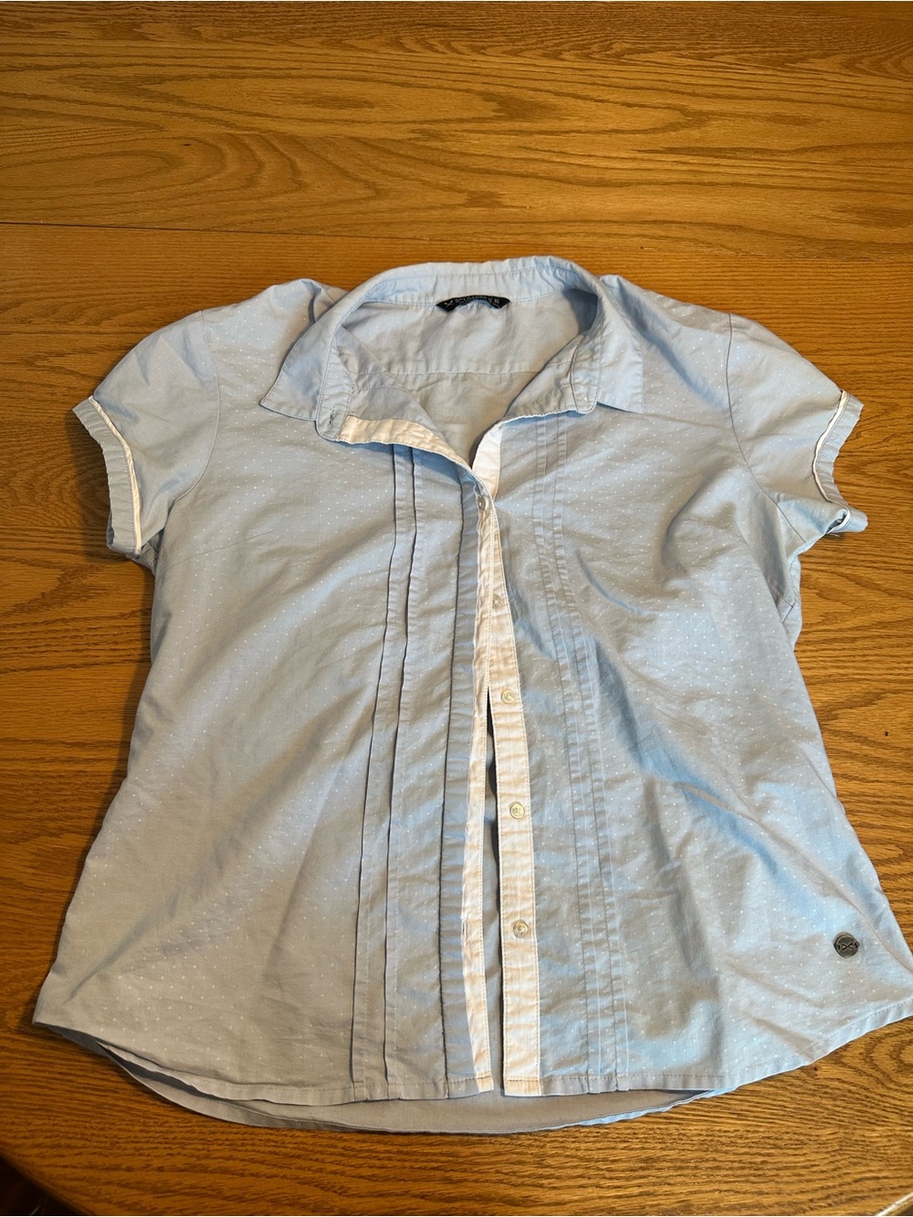 Light Blue Polkadot ruffle Button-Up